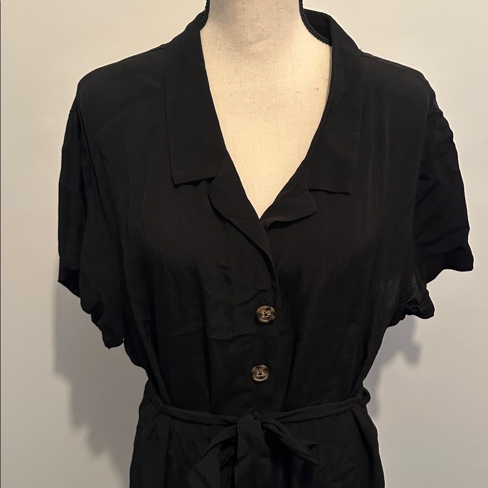 Ricki's Black Women's Maxi Button Front Dress Collar Belted 14 - Picture 2 of 6